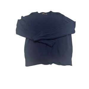 Vintage Robert Bruce Navy Blue V Neck Sweater XL Made in USA Acrylic Knit (823)